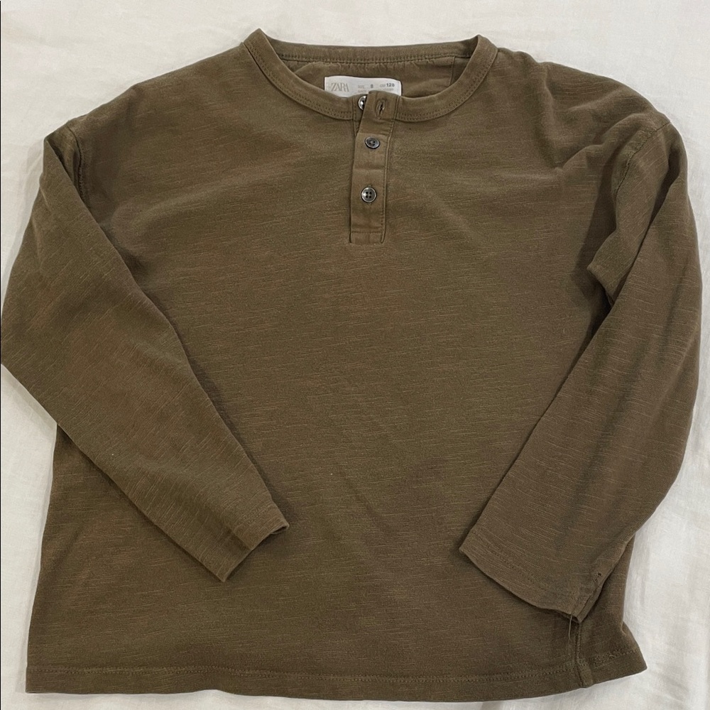 Zara Boys’ Khaki Long Sleeve Henley Top